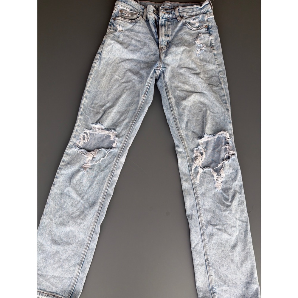 American Eagle Super High-Rise Ankle Straight Distressed Jeans Light Wash 6 XL